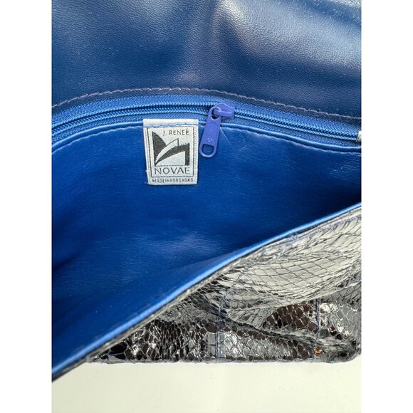 Vintage J. Renee Novae Black/Blue Python Embossed Leather Clutch - Picture 3 of 11
